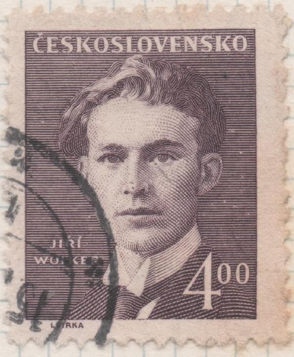 Sello E00439: hoja 30, Checoslovaquia: Sello Marron dentado. En honor a escritores nacionales (Jiri Wolker). 4 Haleru