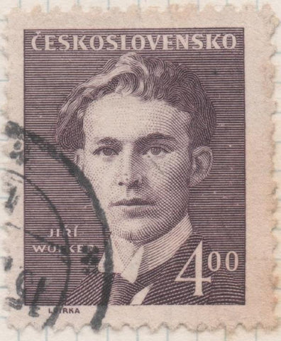 Sello E00439: hoja 30, Checoslovaquia: Sello Marron dentado. En honor a escritores nacionales (Jiri Wolker). 4 Haleru