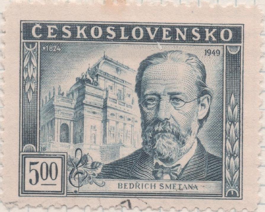 Sello E00450: hoja 31, Checoslovaquia: Sello Azul grisaceo dentado. Compositor Bedrich Smatana, 5 Koruny