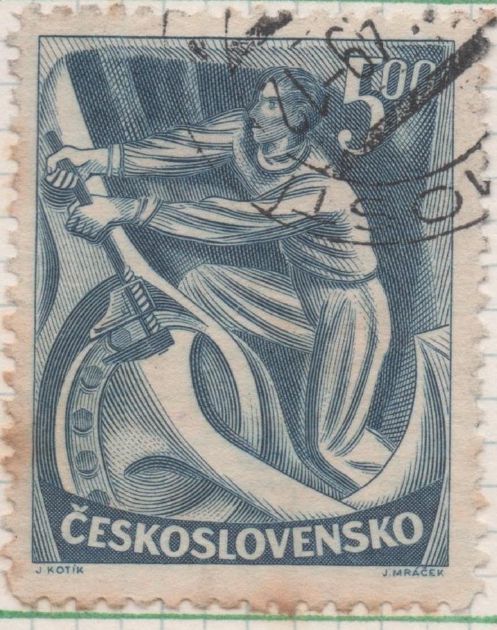 Sello E00446: hoja 31, Checoslovaquia: Sello Azul dentado. Congreso Comunista, 5 Koruny