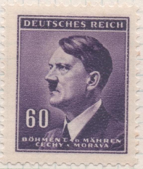 Sello E00268: hoja 23, Checoslovaquia: Sello Violeta dentado. Busto de Hitler, 60