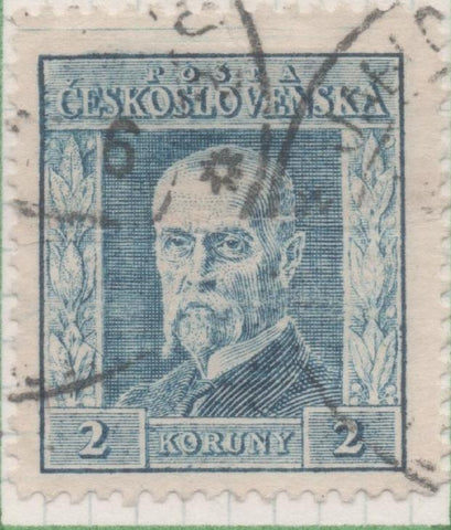 Sello E00097: hoja 10, Checoslovaquia: Sello Azul dentado. Presidente Masaryk, 2 Koruny