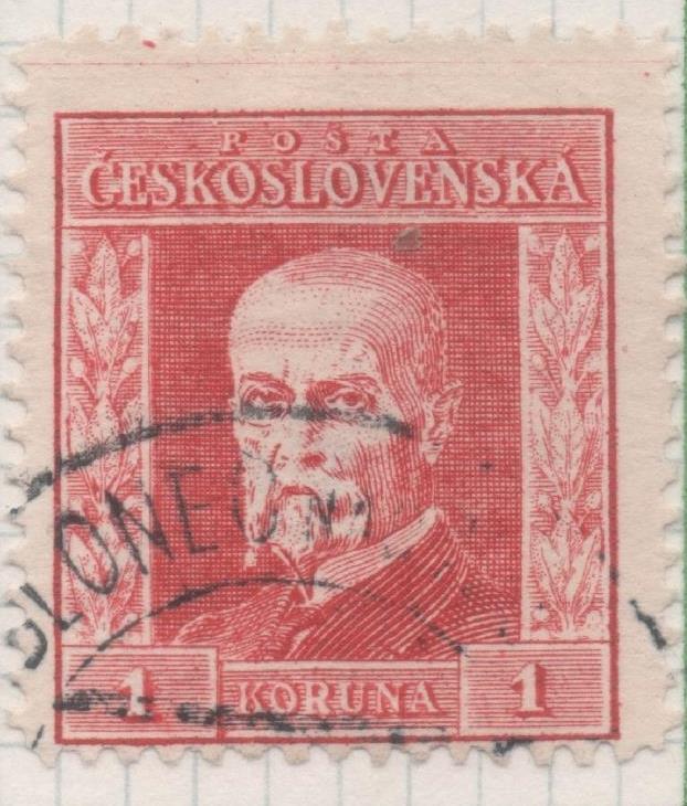 Sello E00096: hoja 10, Checoslovaquia: Sello Rojo dentado. Presidente Masaryk, 1 Koruna