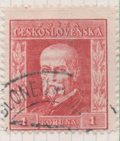 Sello E00096: hoja 10, Checoslovaquia: Sello Rojo dentado. Presidente Masaryk, 1 Koruna