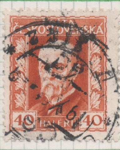 Sello E00093: hoja 10, Checoslovaquia: Sello Naranaja dentado. Presidente Masaryk, 40 Haleru