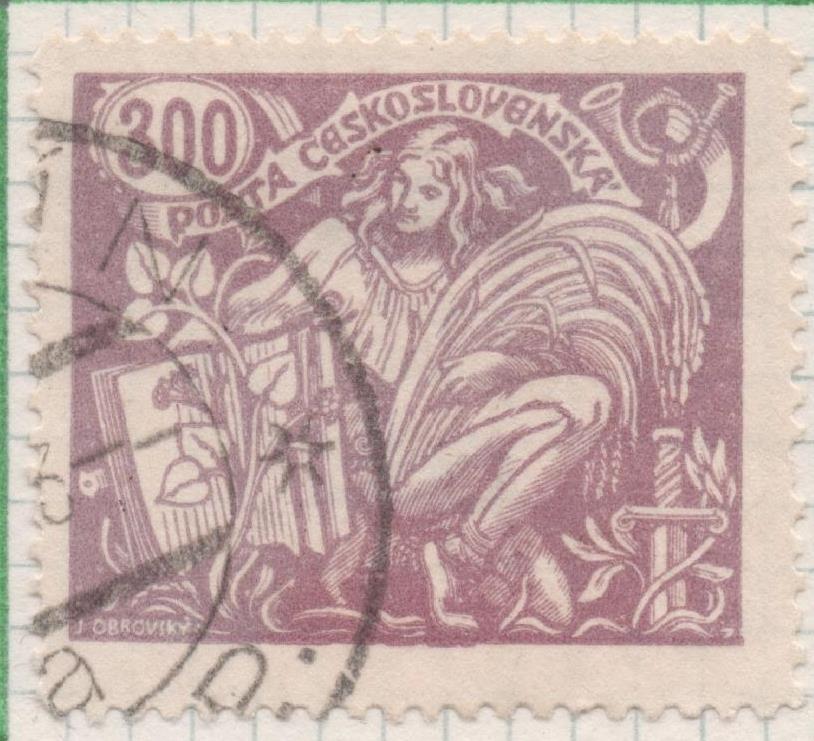 Sello E00092: hoja 10, Checoslovaquia: Sello Rosa dentado. Agricultura y Ciencia, 300 Haleru