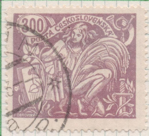 Sello E00092: hoja 10, Checoslovaquia: Sello Rosa dentado. Agricultura y Ciencia, 300 Haleru