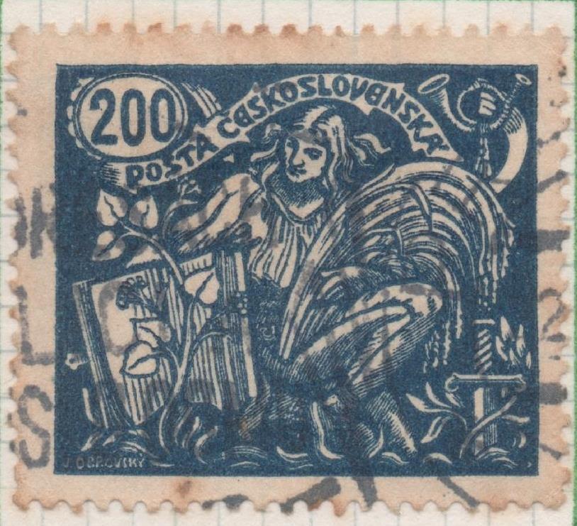 Sello E00091: hoja 10, Checoslovaquia: Sello Azul dentado. Agricultura y Ciencia, 200 Haleru