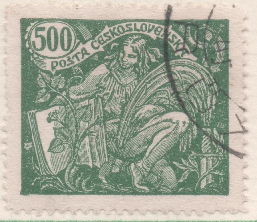 Sello E00088: hoja 9, Checoslovaquia: Sello Verde dentado. Agricultura y Ciencia, 500 Haleru