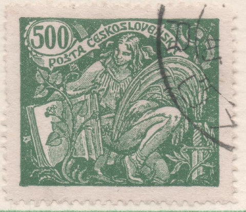 Sello E00088: hoja 9, Checoslovaquia: Sello Verde dentado. Agricultura y Ciencia, 500 Haleru