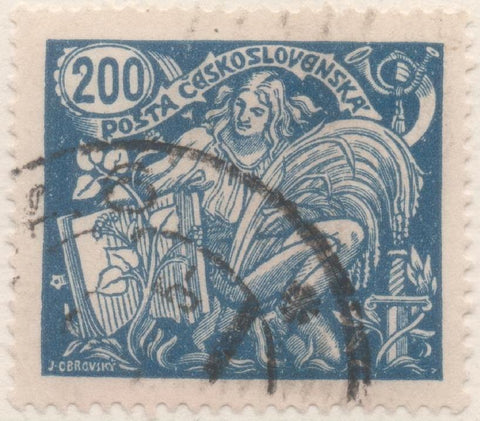 Sello E00085: hoja 9, Checoslovaquia: Sello Azul dentado. Agricultura y Ciencia, 200 Haleru