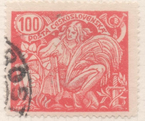 Sello E00084: hoja 9, Checoslovaquia: Sello Naranja dentado. Agricultura y Ciencia, 100 Haleru