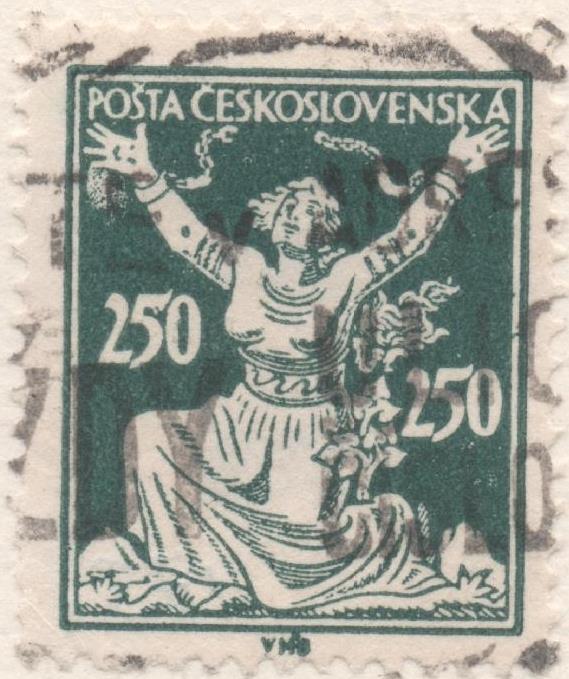 Sello E00083: hoja 9, Checoslovaquia: Sello Verde oscuro dentado. Motivos diversos, 250 Haleru