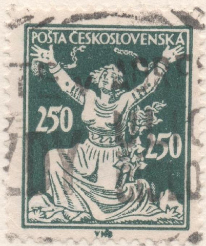 Sello E00083: hoja 9, Checoslovaquia: Sello Verde oscuro dentado. Motivos diversos, 250 Haleru