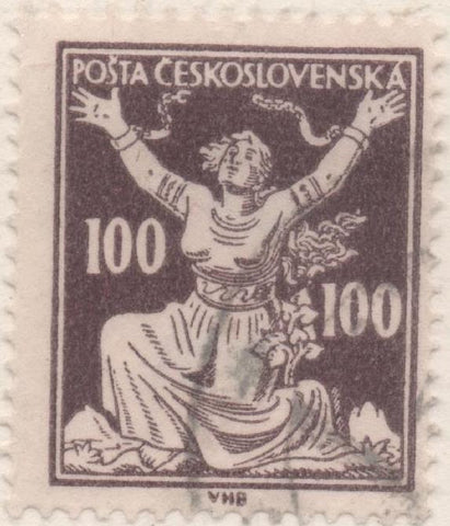 Sello E00081: hoja 9, Checoslovaquia: Sello Marron dentado. Motivos diversos, 100 Haleru