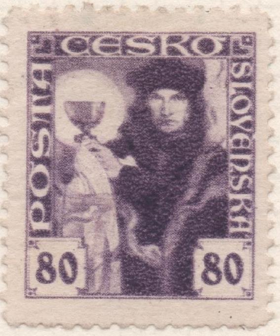 Sello E00080: hoja 9, Checoslovaquia: Sello Morado dentado. Husita, 80 Haleru