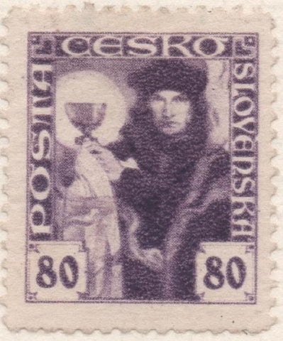 Sello E00080: hoja 9, Checoslovaquia: Sello Morado dentado. Husita, 80 Haleru