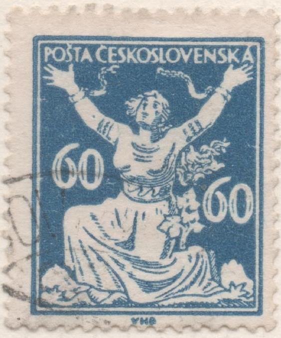 Sello E00079: hoja 9, Checoslovaquia: Sello Azul dentado. Motivos diversos, 60 Haleru