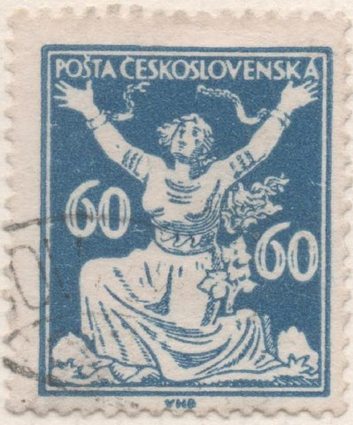 Sello E00079: hoja 9, Checoslovaquia: Sello Azul dentado. Motivos diversos, 60 Haleru