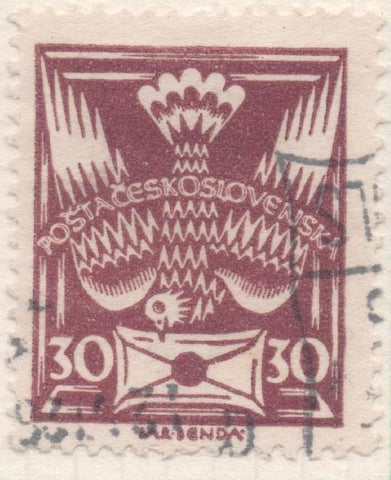 Sello E00075: hoja 9, Checoslovaquia: Sello Marron oscuro dentado. Motivos diversos, 30 Haleru