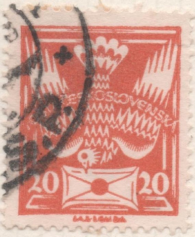 Sello E00071: hoja 9, Checoslovaquia: Sello Naranja dentado. Motivos diversos, 20 Haleru 