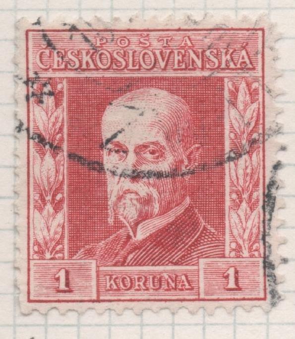 Sello E00100: hoja 10, Checoslovaquia: Sello Rojo dentado.Form 18 1/2 x21 1/82 Presidente Masaryk, 1 Koruna