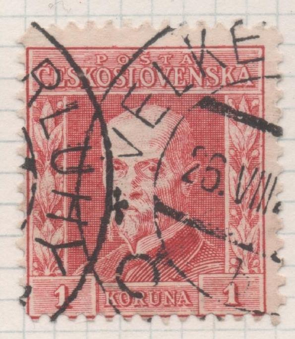 Sello E00101: hoja 10, Checoslovaquia: Sello Rojo dentado. Form 18 1/2 x 21 1/2. Presidente Masaryk, 1 Koruna