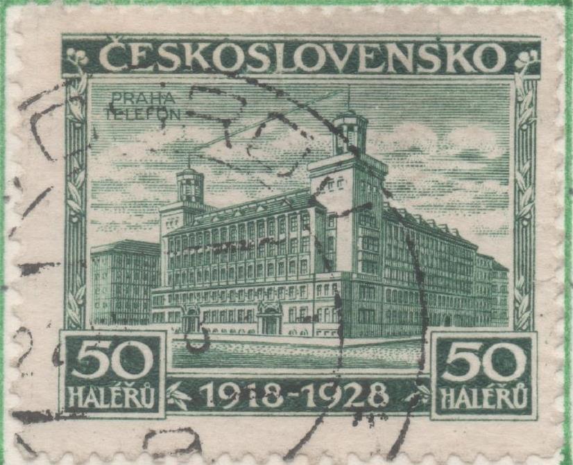 Sello E00127: hoja 12, Checoslovaquia: Sello Verde oscuro dentado. 10º Aniversario de la Independencia, 50 Haleru