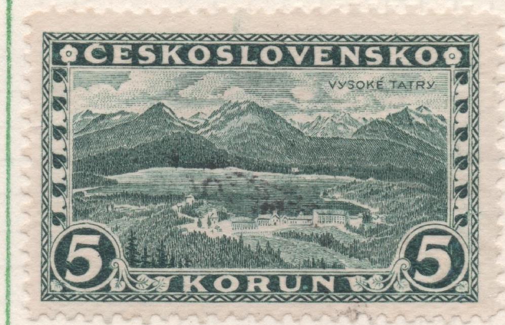 Sello E00125: hoja 12, Checoslovaquia: Sello Verde oscuro dentado. Montañas Tatra, 5 Koruny