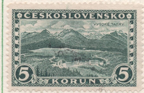 Sello E00125: hoja 12, Checoslovaquia: Sello Verde oscuro dentado. Montañas Tatra, 5 Koruny