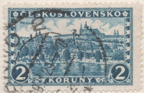 Sello E00122: hoja 12, Checoslovaquia: Sello Azul Oscuro dentado. Vista de Hrdakany en Pragan 2 Koruny