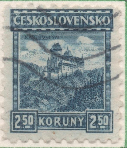 Sello E00120: hoja 12, Checoslovaquia: Sello Azul oscuro dentado. Castillo de de Karlštejn, sin filigrana, 2,50 Koruny