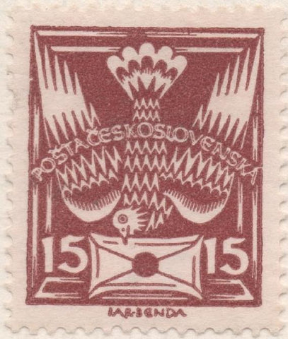 Sello E00069: hoja 9, Checoslovaquia: Sello Marron, dentado. Motivos diversos, 15 Haleru