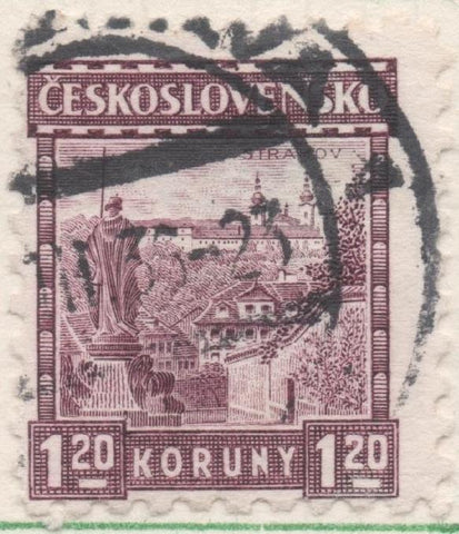 Sello E00116: hoja 12, Checoslovauia: Sello Morado dentado. Monasterio de Strahov sin filigrana, 1,20 Koruny