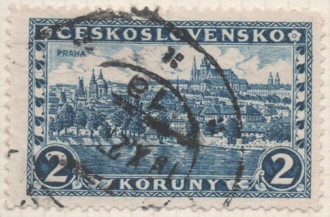 Sello E00115: hoja 11, Checoslovaquia: Sello Azul oscuro dentado. Vista  de Hrdacany en Praga, 2 Koruny