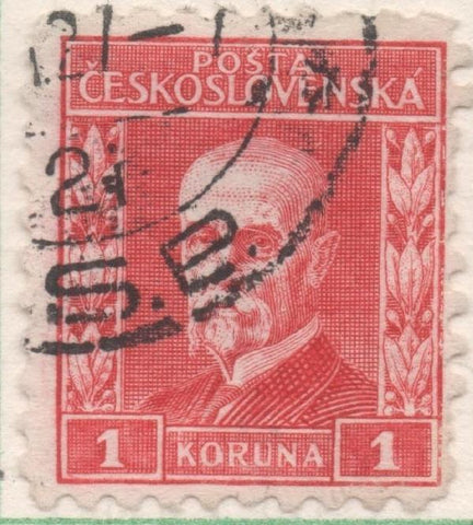 Sello E00114: hoja 11, Checoslovaquia: Sello Rojo dentado. Presidente Masaryk, 1 Koruna