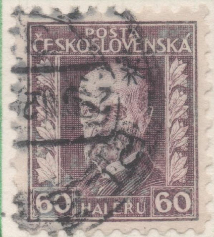 Sello E00112: hoja 11, Checoslovaquia: Sello Marron oscuro dentado. Presidente Masaryk, 60 Haleru