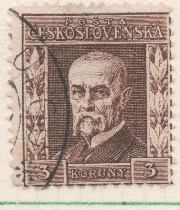 Sello E00110: hoja 11, Checoslovaquia: Sello Marron oscuro dentado. Presidente Masaryk, 3 Koruny