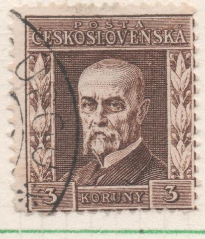 Sello E00110: hoja 11, Checoslovaquia: Sello Marron oscuro dentado. Presidente Masaryk, 3 Koruny