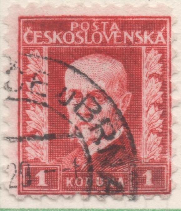 Sello E00109: hoja 11, Checoslovaquia: Sello Rojo oscuro dentado. Presidente Masaryk 1 Koruna