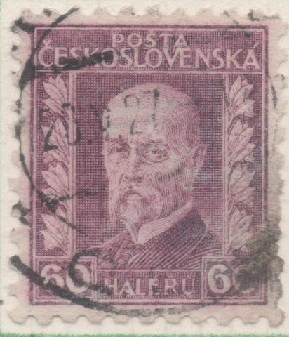 Sello E00108: hoja 11, Checoslovaquia: Sello Violeta dentado. Presidente Masaryk, 60 Haleru