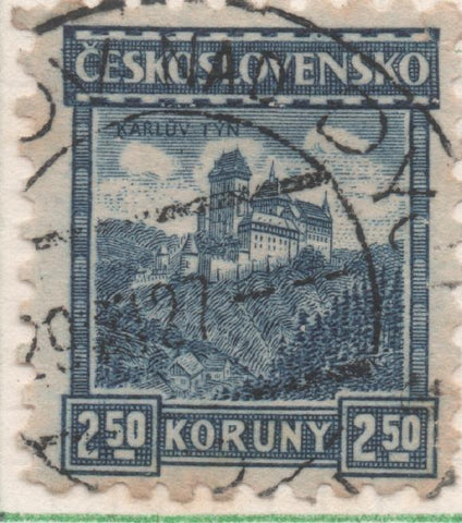 Sello E00106: hoja 11, Checoslovaquia: Sello Azul Oscuro dentado. Casa de Larluv Tyn, 2,50 Koruny