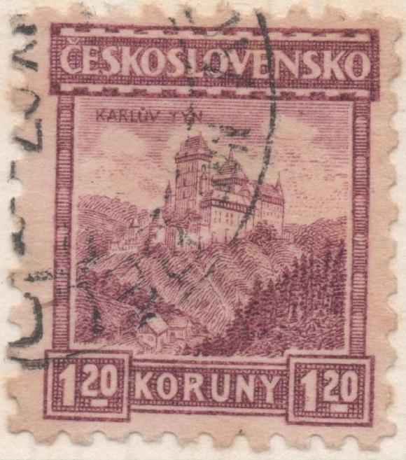Sello E00104: hoja 11, Checoslovaquia: Sello Lila claro dentado. Casa de Karluv Tyn, 1,20 Koruny