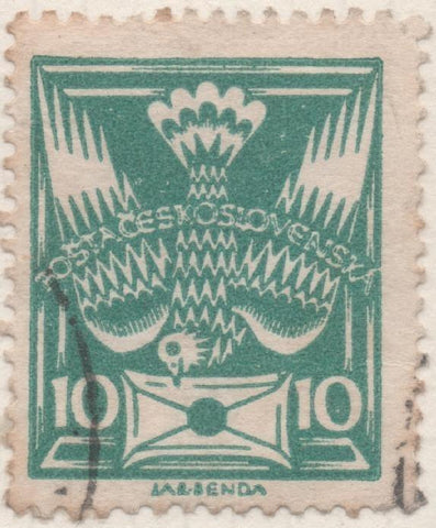Sello E00067: hoja 9, Checoslovaquia: Sello Verde dentado. Motivos diversos, 10 Haleru
