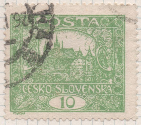 Sello E00030: hoja 2, Checoslovaquia: Sello Verde perforado. Vista de Hradcany (Casa de Praga), 10 Haleru