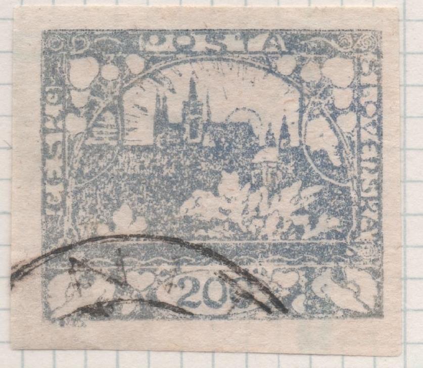 Sello E00022: hoja 2, Checoslovaquia: Sello Azul sin perforar. Vista de Hradcany (Casa de Praga), 20 Haleru