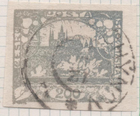 Sello E00021: hoja 2, Checoslovaquia: Sello Gris sin perforar. Vista de Hradcany (Casa de Praga), 200 Haleru