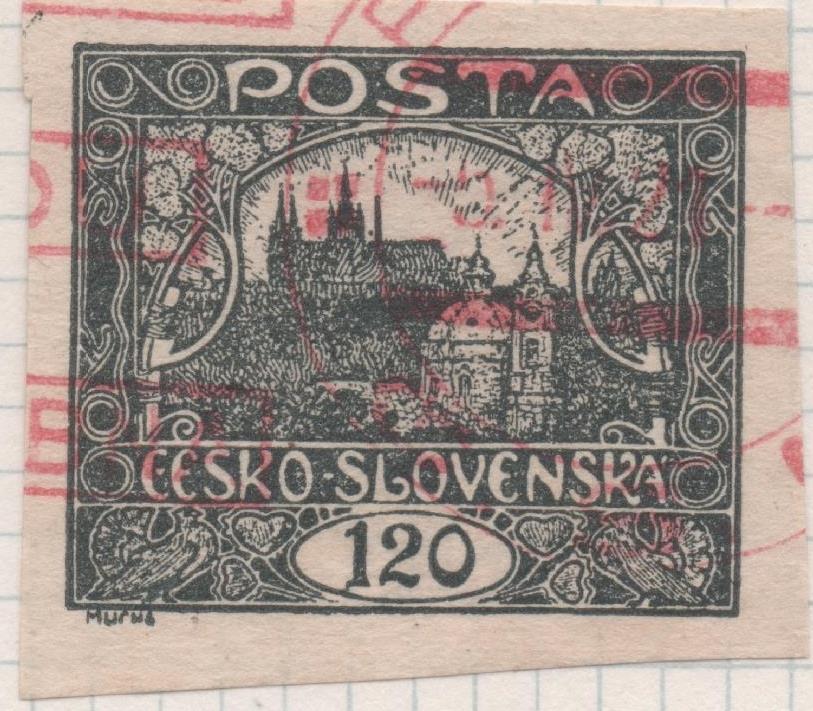 Sello E00020: hoja 2, Checoslovaquia: Sello Negro sin perforar. Vista de Hradcany (Casa de Praga), 120 Haleru 