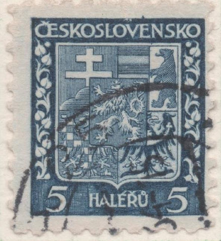 Sello E00133: hoja 13, Checoslovaquia: Sello Azul dentado. Escudo de Armas, 5 Haleru