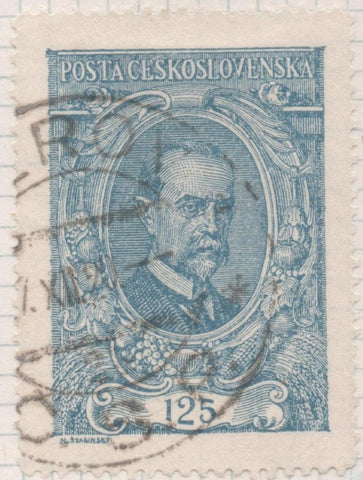 Sello E00064: hoja 8, Checoslovaquia: Sello Azul perforado. Presidente T.G. Marsaryk, 125 Haleru